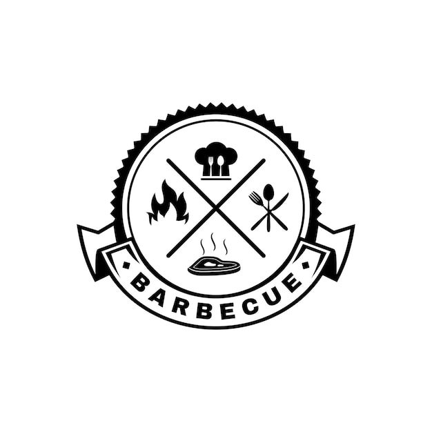 Barbecue Emblem with Cooking Utensils and Flame Symbols | Jiffy Designs