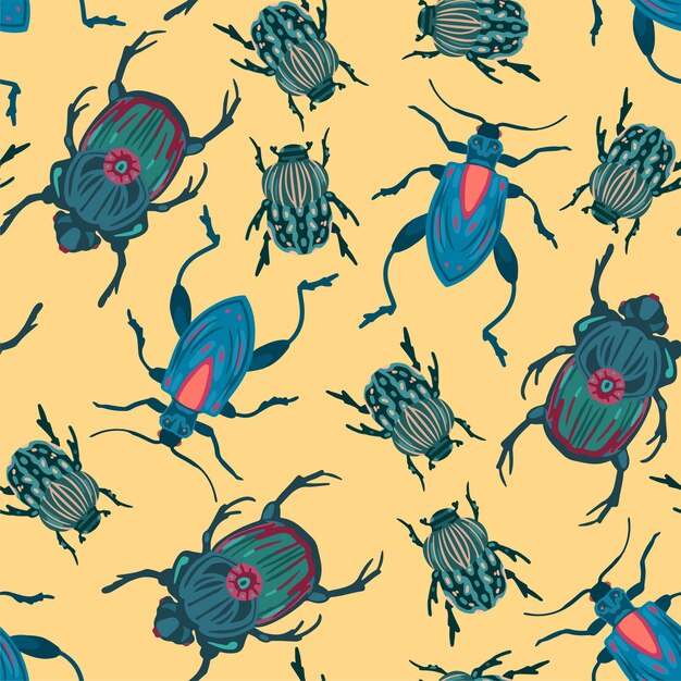 Vibrant Beetle Swarm: Colorful Insect Illustration | Jiffy Designs