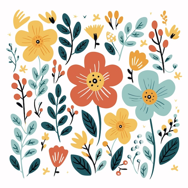 Vibrant Floral Pattern with Colorful Blooms and Foliage | Jiffy Designs
