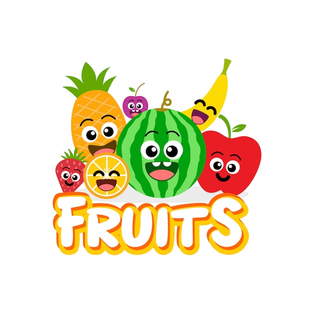 Vibrant Cartoon Fruits with Expressive Faces and 'Fruits' Text | Jiffy ...