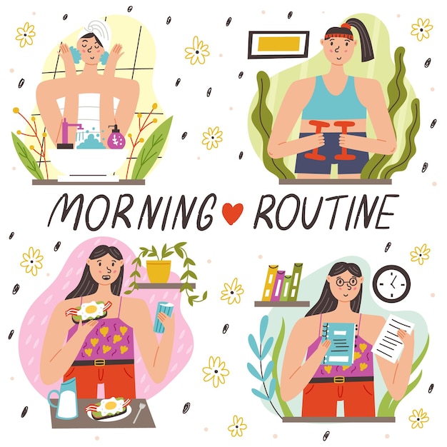 Vibrant Morning Routine Activities Illustrated Collection | Jiffy Designs