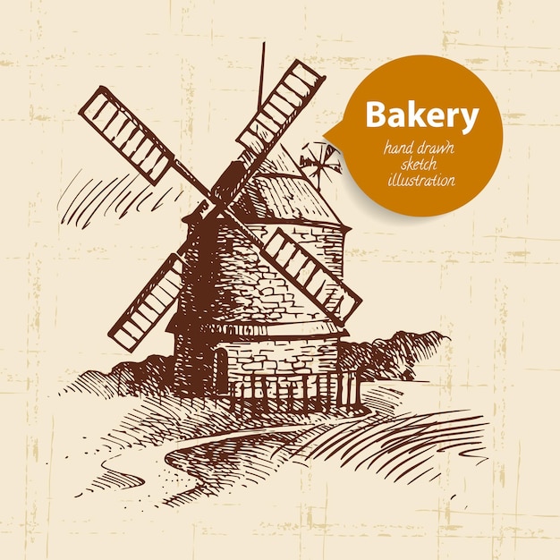 Rustic Windmill Landscape with Bakery Text Overlay | Jiffy Designs