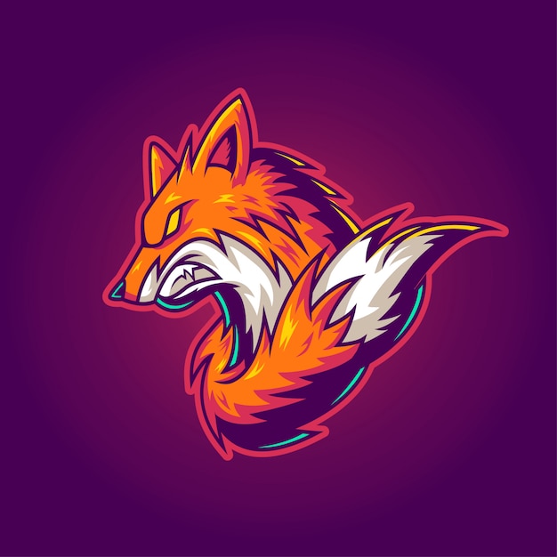 Fierce Fiery Fox Mascot Emblem on Vibrant Purple | Jiffy Designs