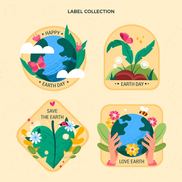 Vibrant Earth Day Label Collection Celebrating Nature and Conservation ...