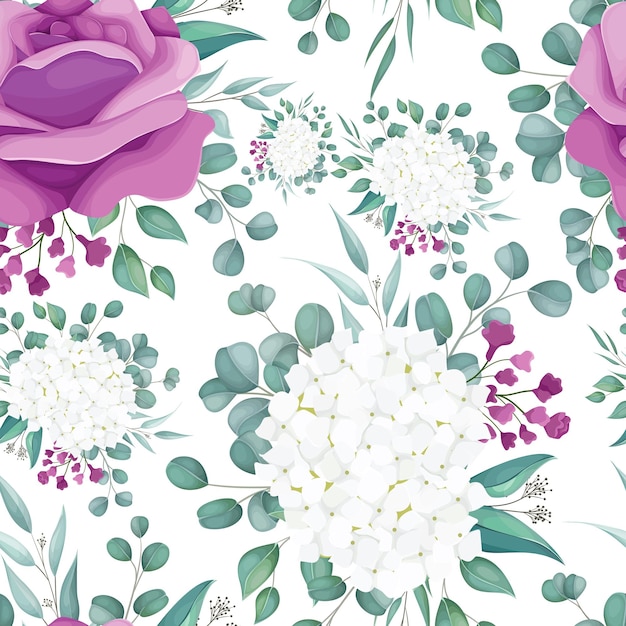 Vibrant Floral Pattern with Pink Roses and White Hydrangeas | Jiffy Designs