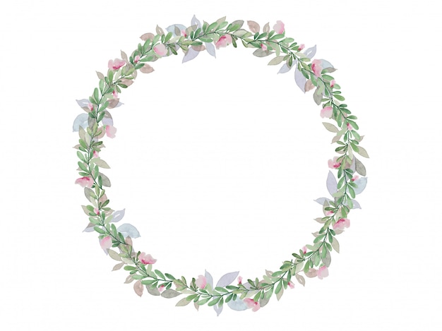 Delicate Watercolor Floral Wreath with Pink and Green Leaves | Jiffy ...