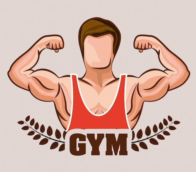 Muscular Man Flexing Arms with 'GYM' Text Illustration | Jiffy Designs