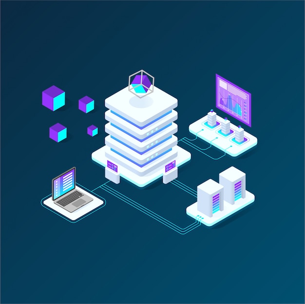 Futuristic Data Center with Glowing Cubes and Devices | Jiffy Designs