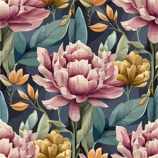 Vibrant Floral Tapestry: Blooming Peonies and Leaves | Jiffy Designs