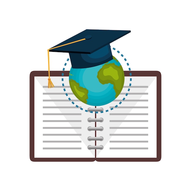 Graduation Cap on Globe with Open Book Illustration | Jiffy Designs