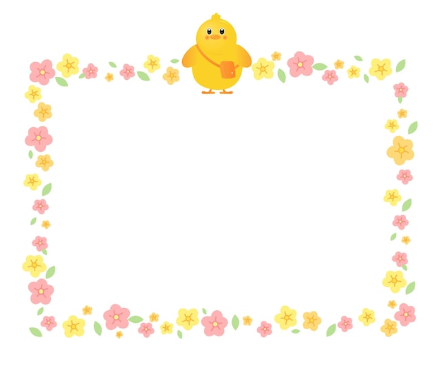 Cute Chick and Floral Frame Illustration | Jiffy Designs