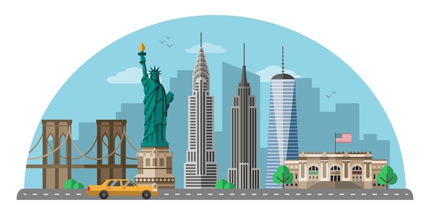 Vibrant Skyline of New York City with Iconic Landmarks | Jiffy Designs