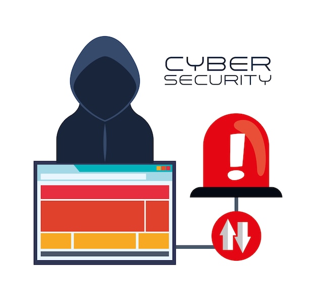 Cyber Security Hacker Alert Illustration with Laptop and Warning ...
