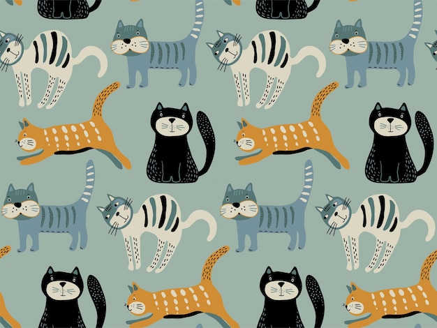 Playful Feline Patterns: Whimsical Collection of Illustrated Cats ...