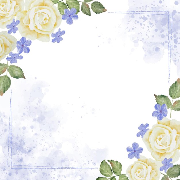 Elegant Floral Frame with Yellow Roses and Blue Flowers | Jiffy Designs