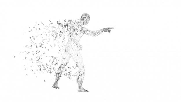Shattered figure in motion, fragments of form dispersing | Jiffy Designs