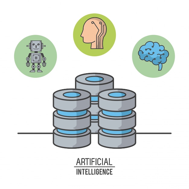 Artificial Intelligence Concept with Data Storage and Brain Icons ...