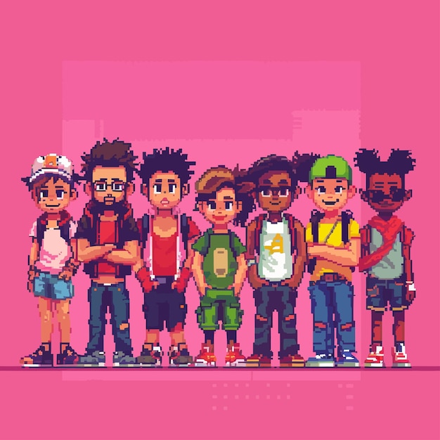 Vibrant Pixel Art Portrayal of a Diverse Group of Friends | Jiffy Designs