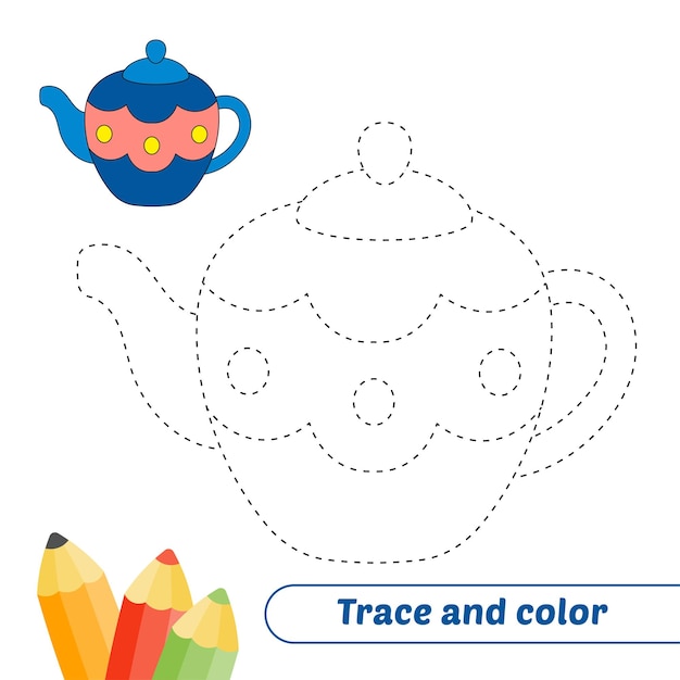 Vibrant Teapot Design with Dotted Outline for Tracing | Jiffy Designs