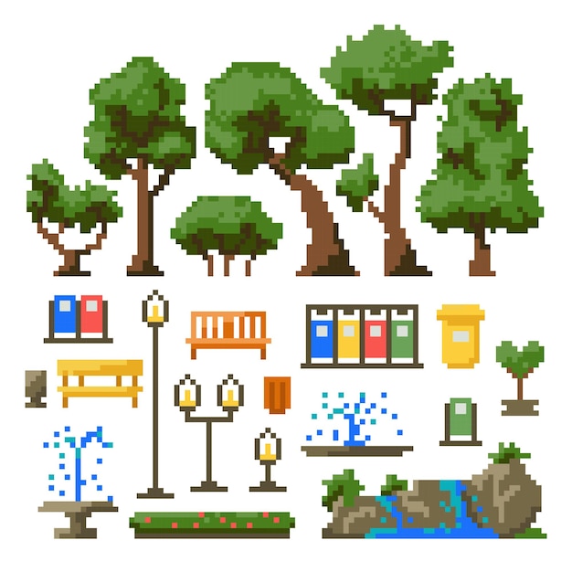 Vibrant Pixel Art Nature and Outdoor Elements Collection | Jiffy Designs