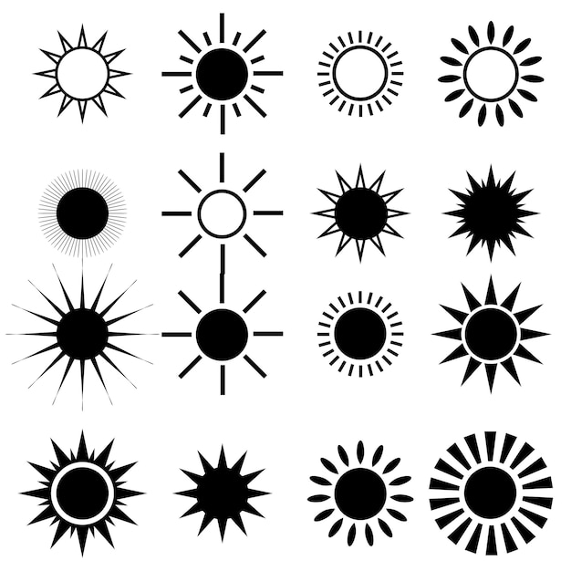 Diverse Collection of Stylized Sun and Sunburst Icons | Jiffy Designs