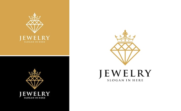 Elegant Golden Diamond Emblem with Crown Jewelry Logo Design | Jiffy ...