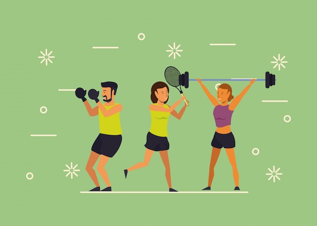 Energetic Fitness Trio Workout on Green Background | Jiffy Designs