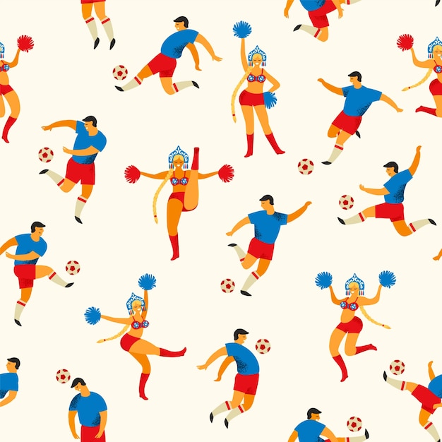 Vibrant Soccer Players Pattern with Retro Style Illustrations | Jiffy ...