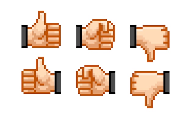 Pixel Art Thumbs Up and Down Icons in Warm Tones | Jiffy Designs