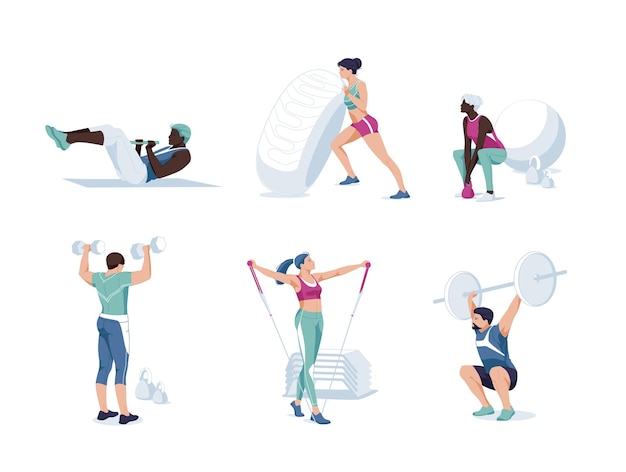 Diverse Collection of Vibrant Fitness and Wellness Illustrations ...