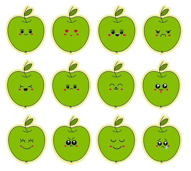 Charming Collection of Whimsical Green Apple Illustrations | Jiffy Designs