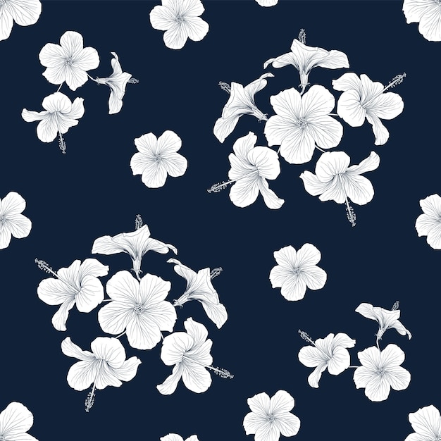 Elegant Floral Pattern with White Blossoms on Navy Background | Jiffy ...