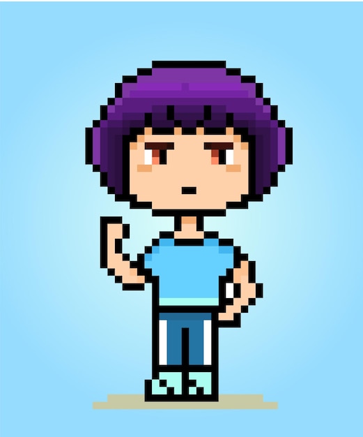 Charming Pixel Art Character with Purple Hair | Jiffy Designs