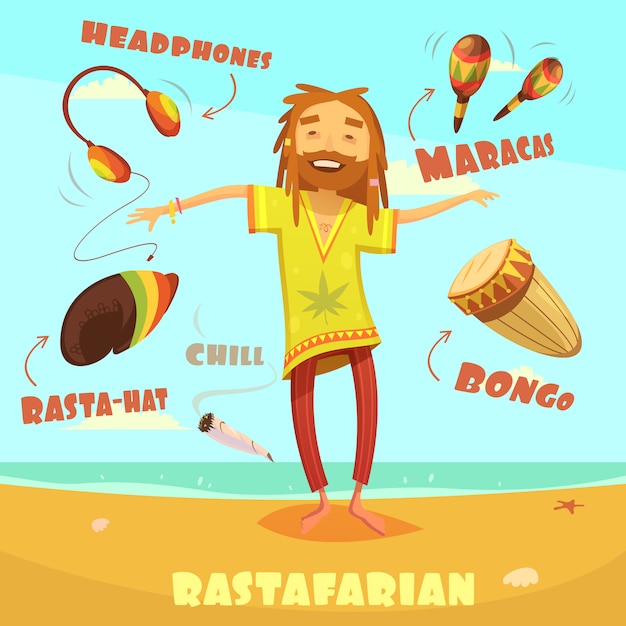Vibrant Rastafarian Character with Musical Elements | Jiffy Designs