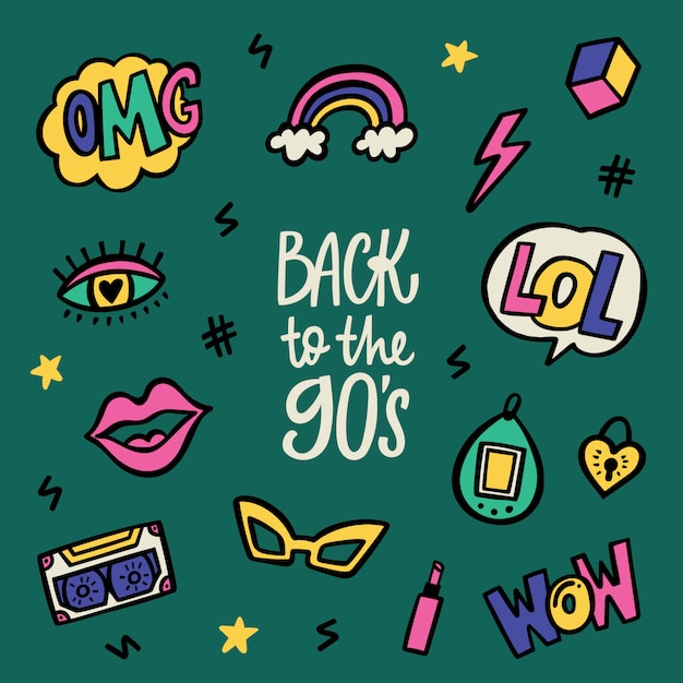 Vibrant 90s Pop Culture Icons and Typography Collection | Jiffy Designs