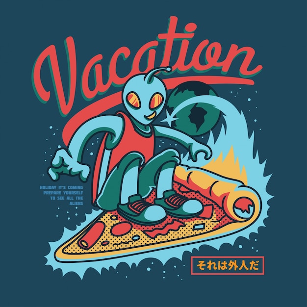 Alien Enjoying a Cosmic Pizza Vacation | Jiffy Designs
