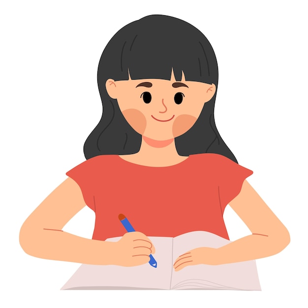 Young girl writing in a notebook with a smile | Jiffy Designs