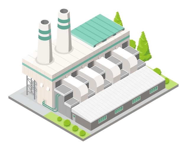 Vibrant Isometric Industrial Factory with Smokestacks and Trees | Jiffy ...