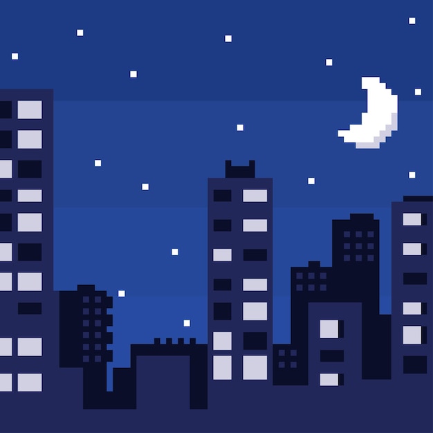 Enchanting Pixel City Under a Starry Night Sky | Jiffy Designs