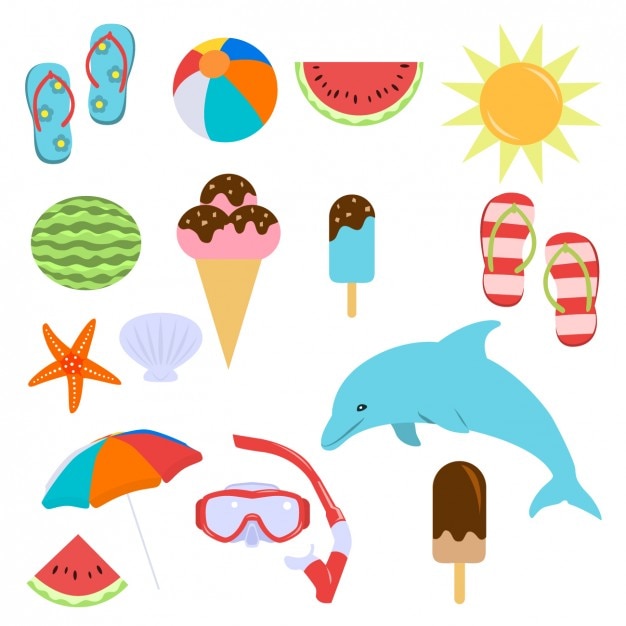 Vibrant Summer Fun Graphics Collection with Beach and Food Elements ...