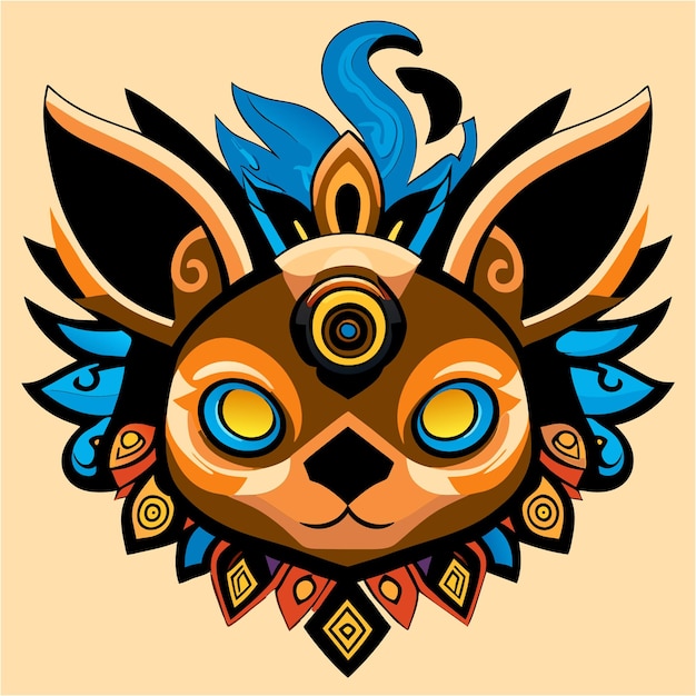 Vibrant Tribal Feline Mask with Intricate Designs | Jiffy Designs