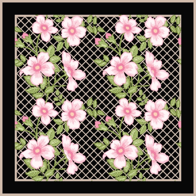 Vibrant Pink Floral Pattern on Geometric Lattice Background | Jiffy Designs