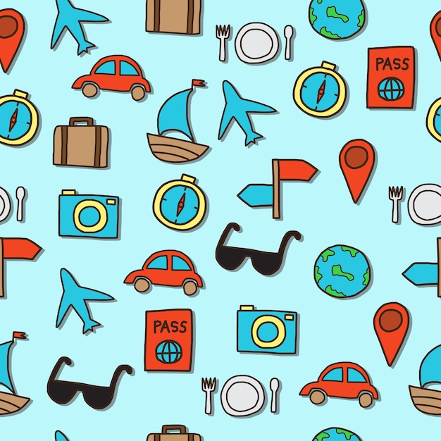 Vibrant Travel Icons and Symbols in Seamless Pattern | Jiffy Designs