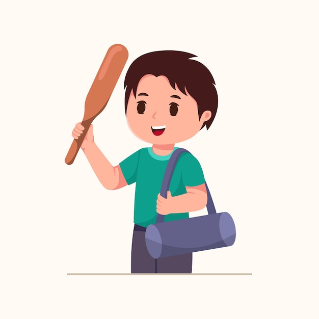 Cheerful Boy with Bandaged Arm Holding Baseball Bat | Jiffy Designs