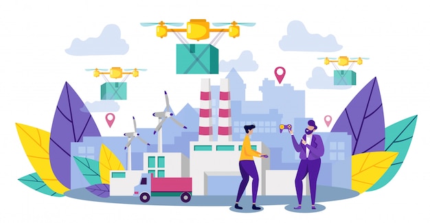 Vibrant Cityscape with Drone Delivery Service | Jiffy Designs