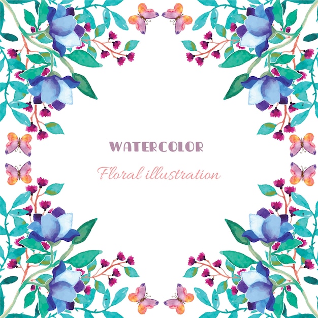 Vibrant Watercolor Floral Frame with Butterflies | Jiffy Designs