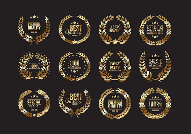 Elegant Golden Laurel Wreaths with Celebratory Badges and Seals | Jiffy ...