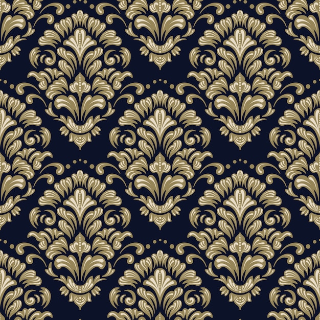 Elegant Floral Damask Pattern in Luxurious Gold and Navy | Jiffy Designs