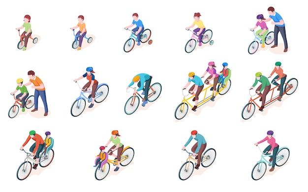 Diverse Collection of Cyclists Riding Bicycles in Various Poses | Jiffy ...