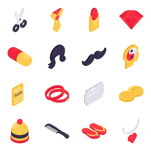 Vibrant Isometric Icons: Grooming and Hygiene Essentials | Jiffy Designs